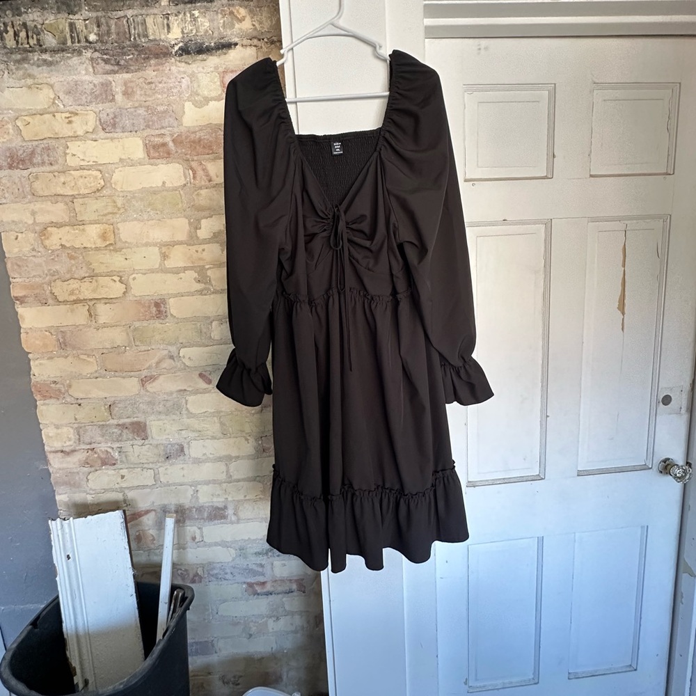 SHEIN Black Ruffled Tiered Sundress with Bishop Sleeves